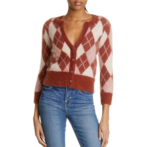 L'AGENCE Sweaters - NWT L'AGENCE Saylor Argyle Cardigan, Size Medium, Color Brown/Pink